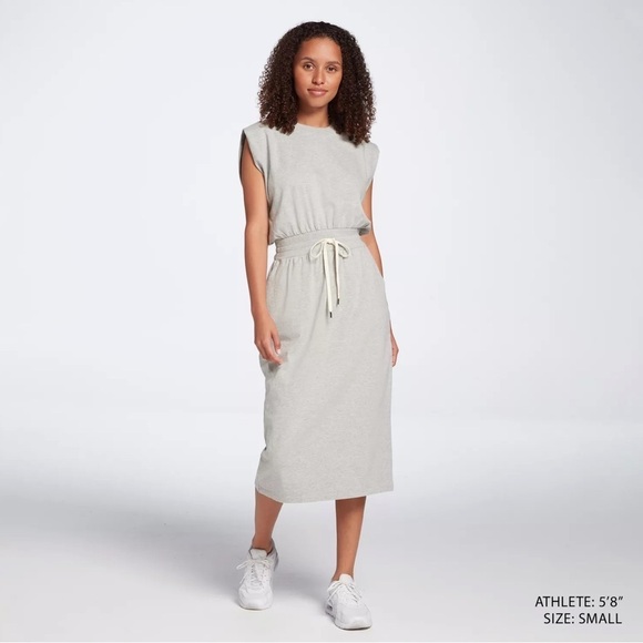 NWT! CALIA Women's Light Heather Gray Extended Shoulder Midi Dress - Multiple - Picture 1 of 5